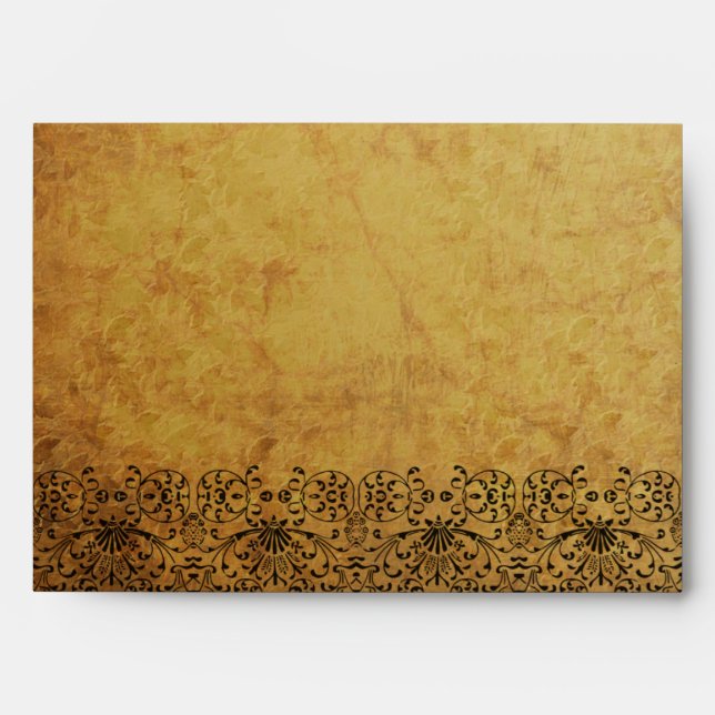 Vintage faded black gold swirl damask envelope (Front)