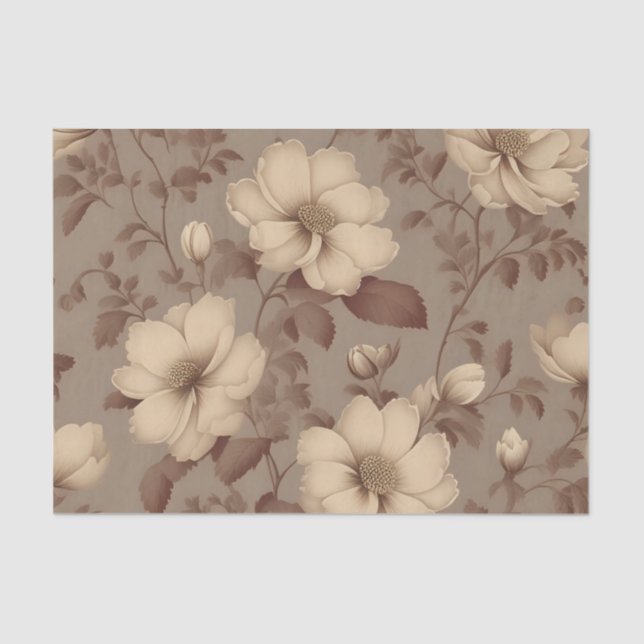 Vintage Faded Floral Elegant Brown Tissue Paper (Front)