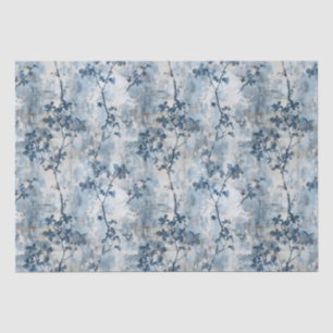 Vintage Faded Floral Wallpaper - Blue & White Anti Tissue Paper