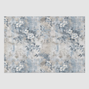 Vintage Faded Floral Wallpaper - Blue & White Anti Tissue Paper