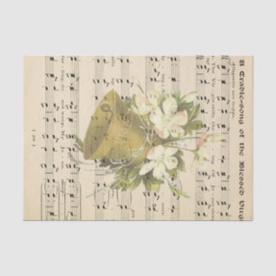 Vintage Faded Music Sheets Gold Bell Decoupage Tissue Paper