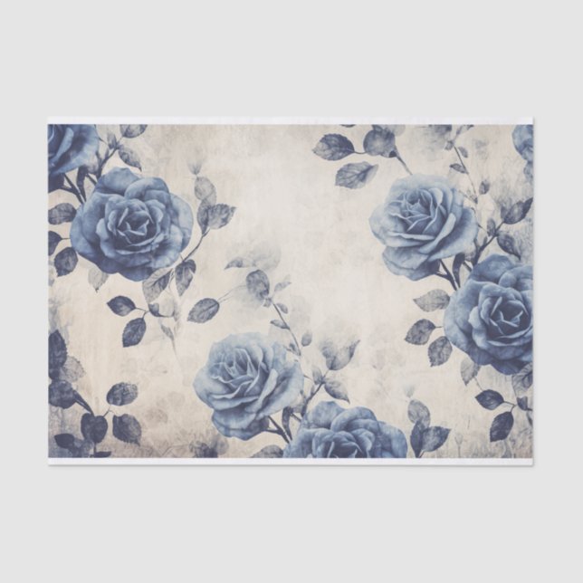 Vintage Faded Out  Blue Roses Tissue Paper (Front)