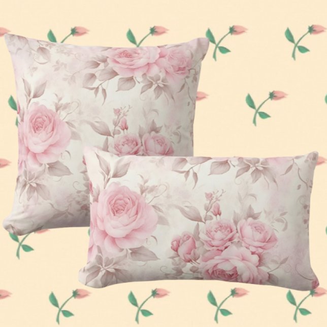 Vintage Faded Pink Roses Cushion (Vintage Romance. 3 sizes)