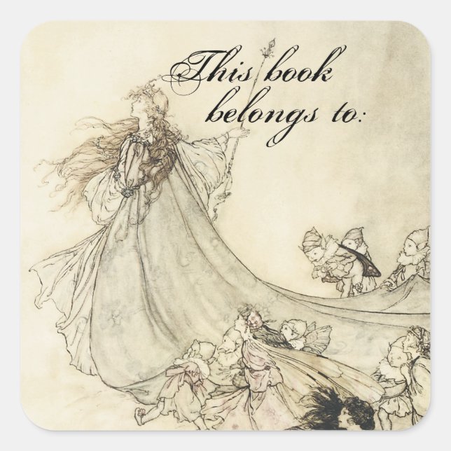 Vintage Faerie Book Plate Square Sticker (Front)