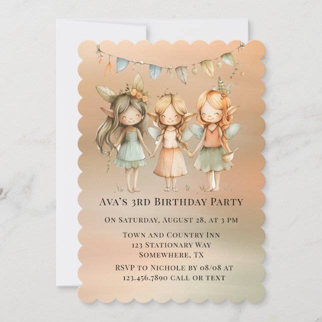 Vintage Fairies And Friends Girl Birthday Party Invitation (Front)