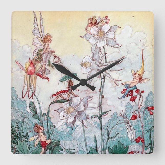 Vintage Fairies at Play Square Wall Clock (Front)