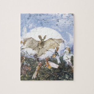Vintage Fairies Attacking A Bat Jigsaw Puzzle