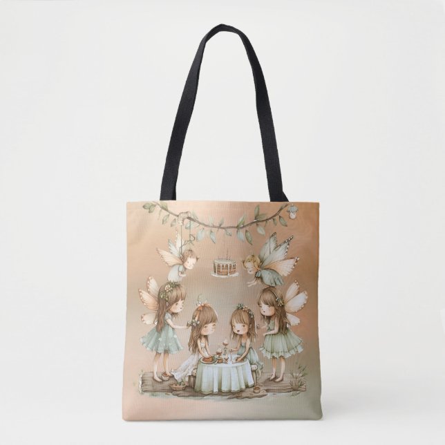 Vintage Fairies Girl Birthday Party Gift Tote Bag (Front)