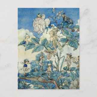 Vintage Fairies in a Rose Bush Postcard