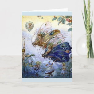 Vintage - Fairies Riding Butterflies, Card