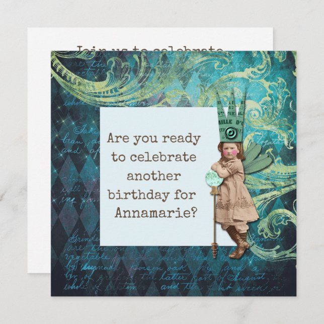 Vintage Fairy Altered Art Birthday Invitation (Front/Back)