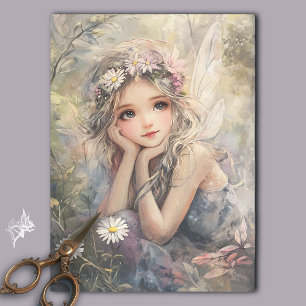 Vintage Fairy Art with Flower Crown and Daisies Tissue Paper