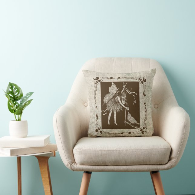 Vintage Fairy & Bird Cushion (Chair)