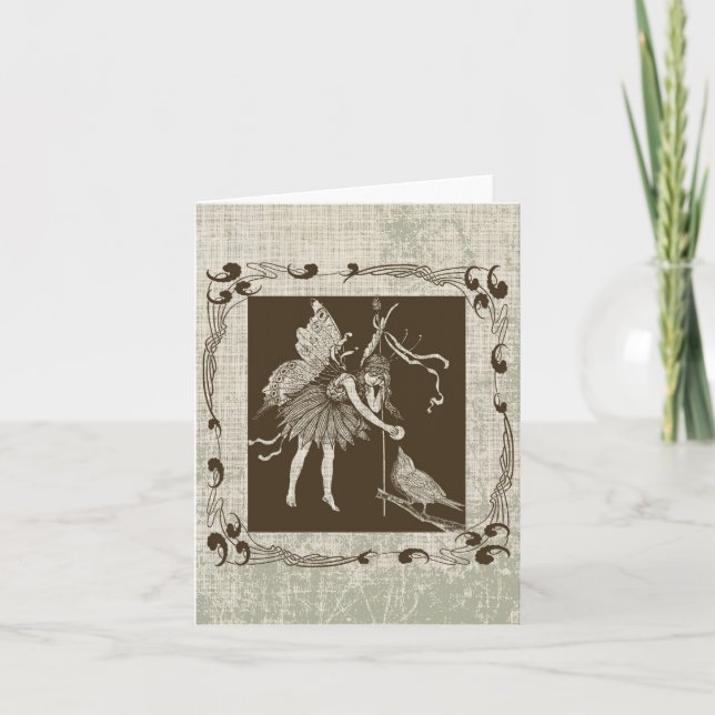 Vintage Fairy & Bird Folded Note Cards (Front)