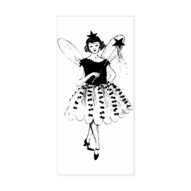 Vintage Fairy Girl Magic Wand Rubber Stamp (Imprint)