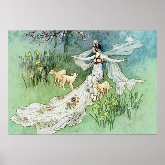 Vintage Fairy Illustration, Retro Fairytale Poster (Front)