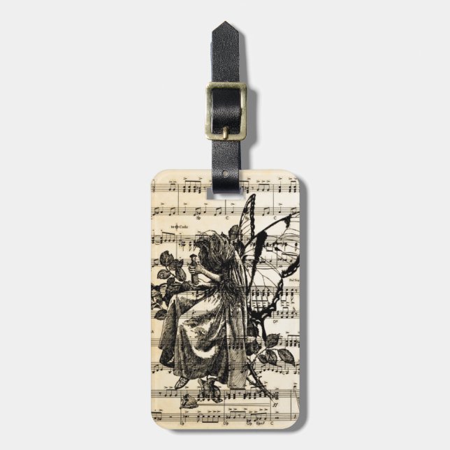 Vintage Fairy & Music Luggage Tag (Front Vertical)