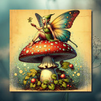 Vintage Fairy on a Retro Mushroom Fairytale