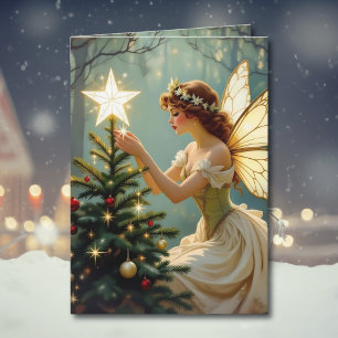 Vintage Fairy Place Star on Christmas Tree Card