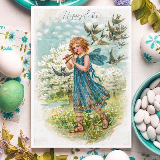Vintage Fairy Playing Pipes Easter Holiday Card (Creator Uploaded)