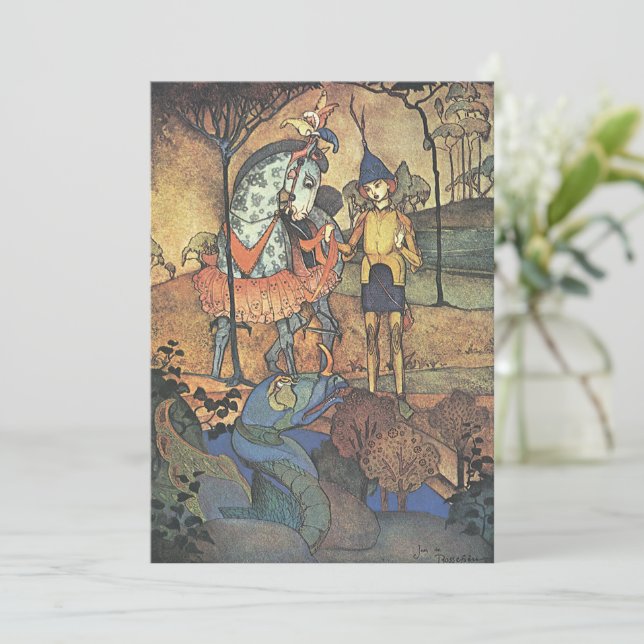 Vintage Fairy Tale, A Brave Knight and Dragon (Standing Front)