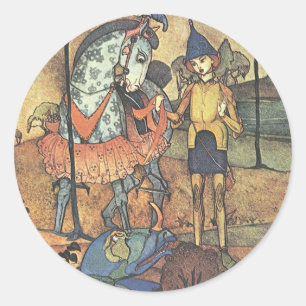 Vintage Fairy Tale, A Brave Knight and Dragon Classic Round Sticker