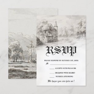 Vintage  Fairy tale Castle Wedding  RSVP Card