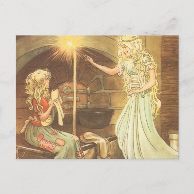 Vintage Fairy Tale, Cinderella and Fairy Godmother Postcard (Front)