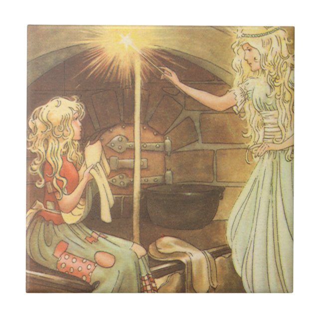 Vintage Fairy Tale, Cinderella and Fairy Godmother Tile (Front)