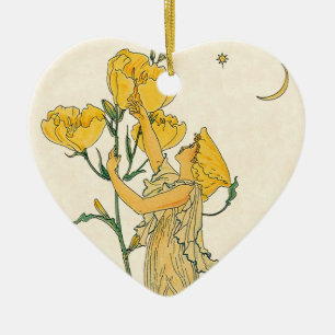 Vintage Fairy Tale, Evening Primrose, Walter Crane Ceramic Tree Decoration