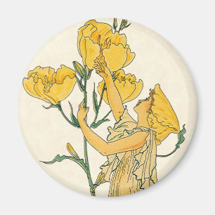 Vintage Fairy Tale, Evening Primrose, Walter Crane Magnet