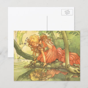 Vintage Fairy Tale, Frog Prince Princess by Pond Postcard