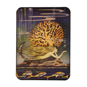 Vintage Fairy Tale, Little Mermaid in Ocean Coral Magnet