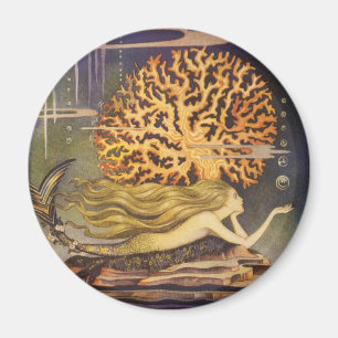 Vintage Fairy Tale, Little Mermaid in Ocean Coral Magnet