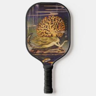 Vintage Fairy Tale, Little Mermaid in Ocean Coral Pickleball Paddle
