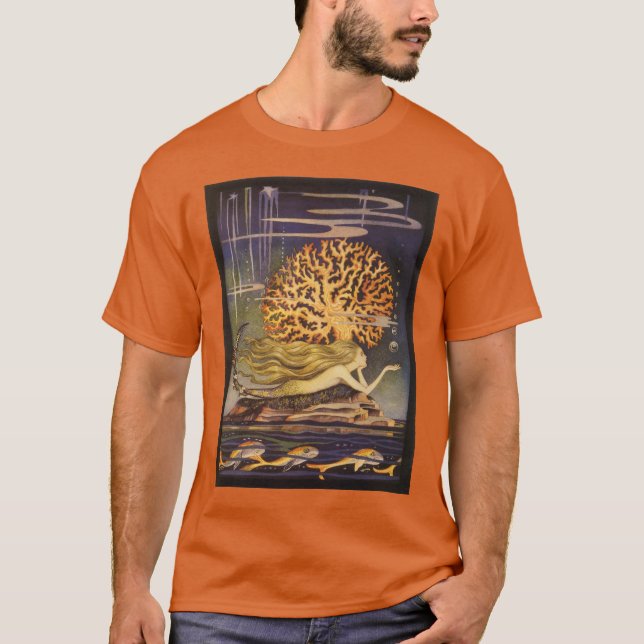 Vintage Fairy Tale, Little Mermaid in Ocean Coral T-Shirt (Front)