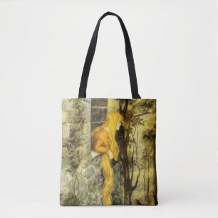 Vintage Fairy Tale, Rapunzel with Long Blonde Hair Tote Bag