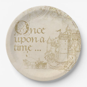 Vintage Fairy Tale Theme Castle Carriage Gold Paper Plate