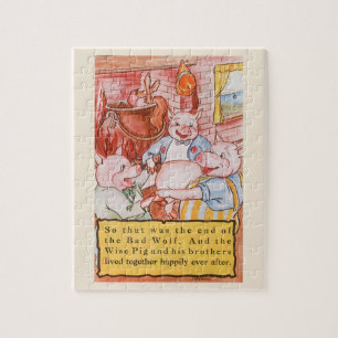 Vintage Fairy Tale Three Little Pigs and the Wolf Jigsaw Puzzle