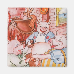 Vintage Fairy Tale Three Little Pigs and the Wolf Magnet
