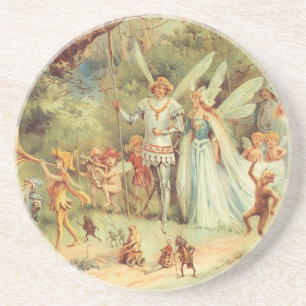 Vintage Fairy Tales, Thumbelina and Prince Wedding Coaster