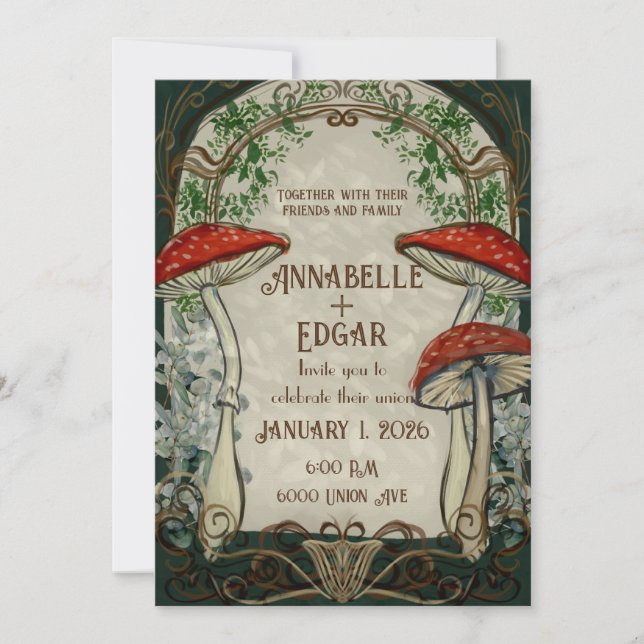 Vintage Fairytale Art Nouveau Wedding Invitation (Front)