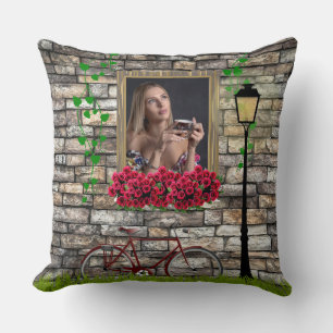Vintage Fairytale Bicycle Roses Girly Photo Frame Cushion