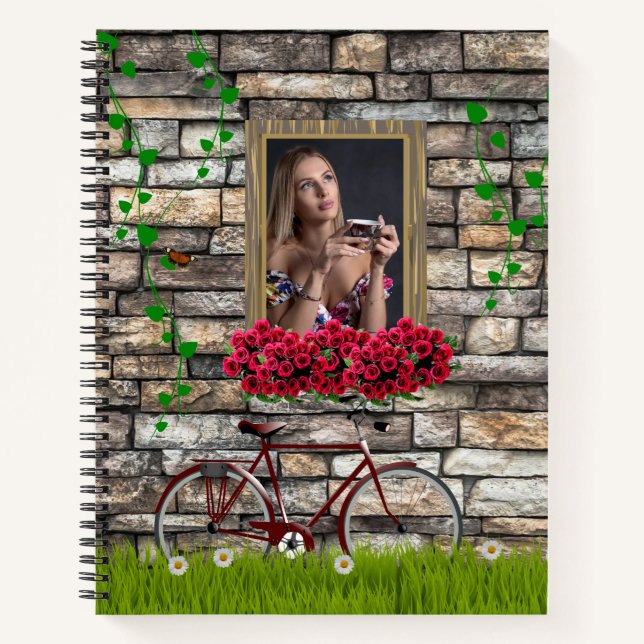 Vintage Fairytale Bicycle Roses Girly Photo Frame Notebook (Front)