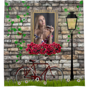 Vintage Fairytale Bicycle Roses Girly Photo Frame Shower Curtain