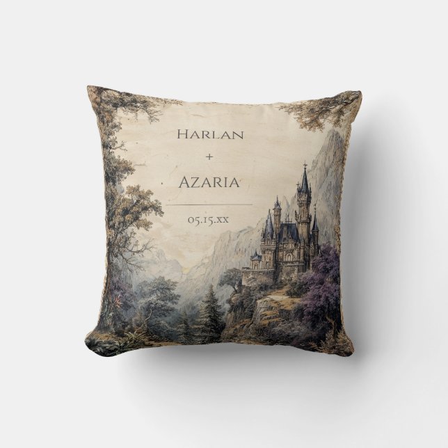 Vintage Fairytale Castle Forest Romantic Wedding Cushion (Front)