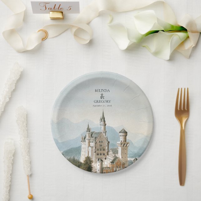 Vintage Fairytale Castle Rustic Forest Wedding Paper Plate (Wedding)