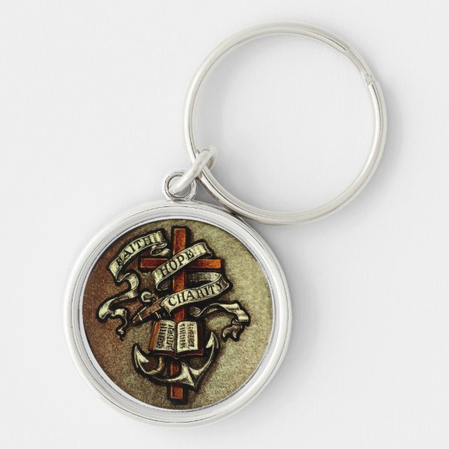 Vintage Faith Hope Charity Symbol Keychain (Front)