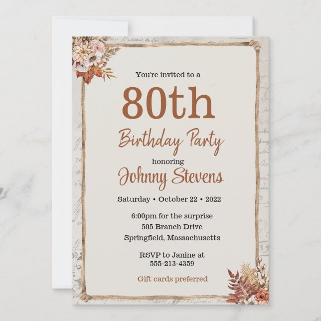 Vintage Fall Autumn Birthday Party Invitation (Front)