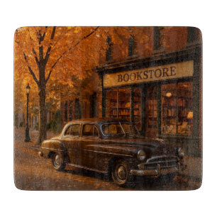 Vintage Fall/Autumn bookstore & car Cutting Board
